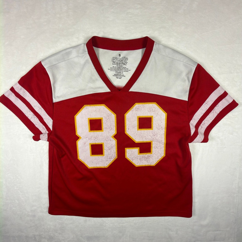 Goodie Two Sleeves Red White 89 Graphic Football Jersey Crop Top Small